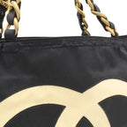 Chanel CC Logo Chain Tote Large Shoulder Bag Nylon Canvas Black White Gold — view 8