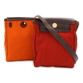 Hermes Herbag TPM Shoulder Bag Pochette Canvas Leather Orange Red Dark Brown