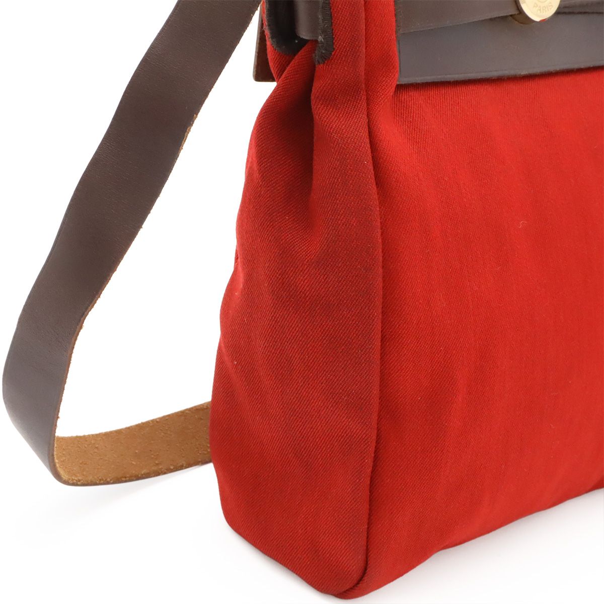 Hermes Herbag TPM Shoulder Bag Pochette Canvas Leather Orange Red Dark Brown — view 4