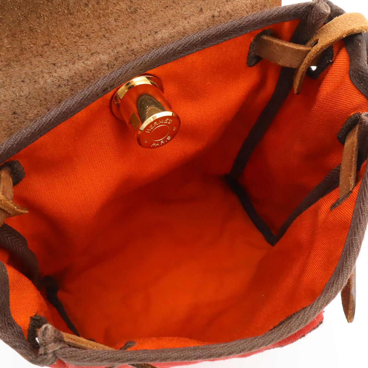 Hermes Herbag TPM Shoulder Bag Pochette Canvas Leather Orange Red Dark Brown — view 8
