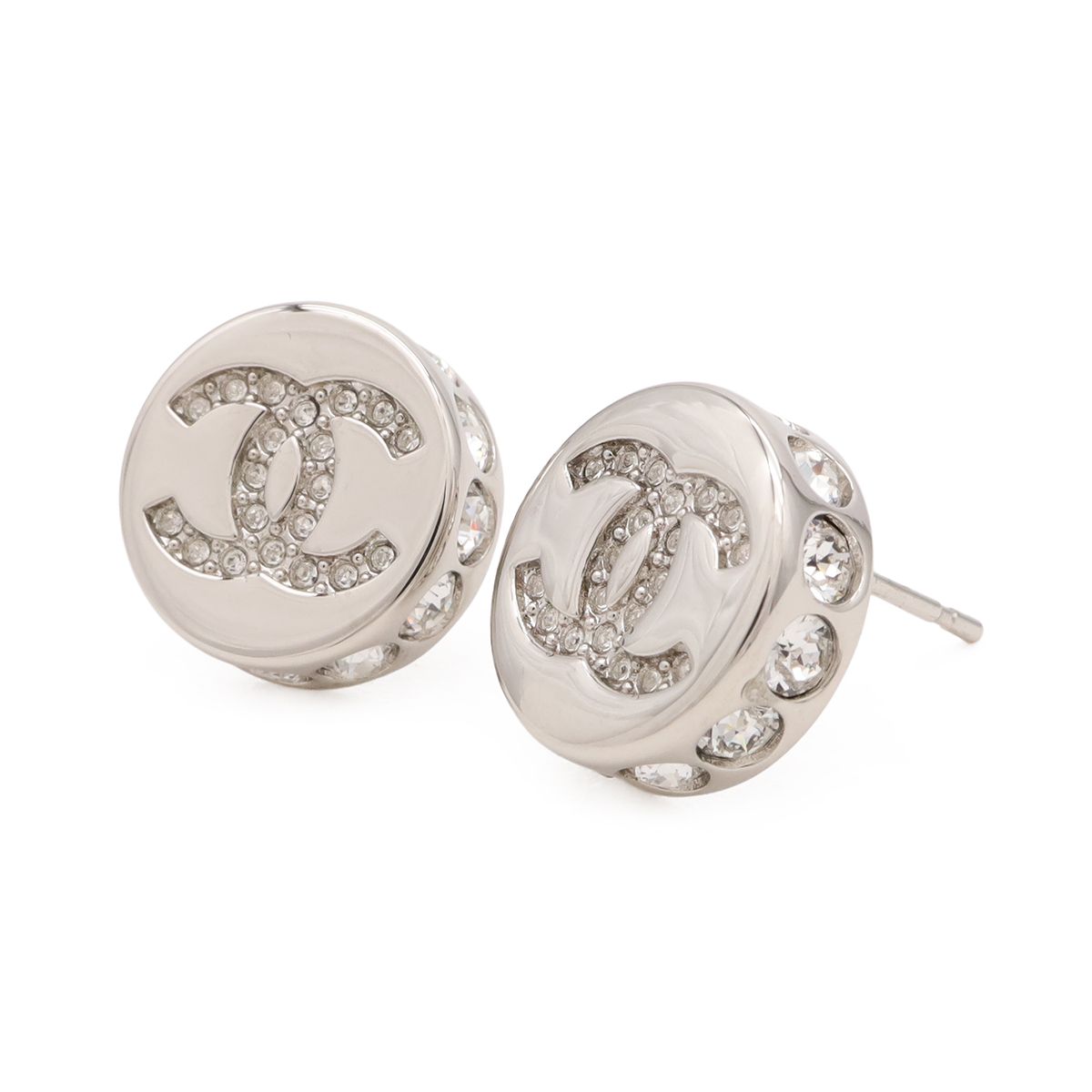 Chanel CC Logo Stud Earrings Round — view 4