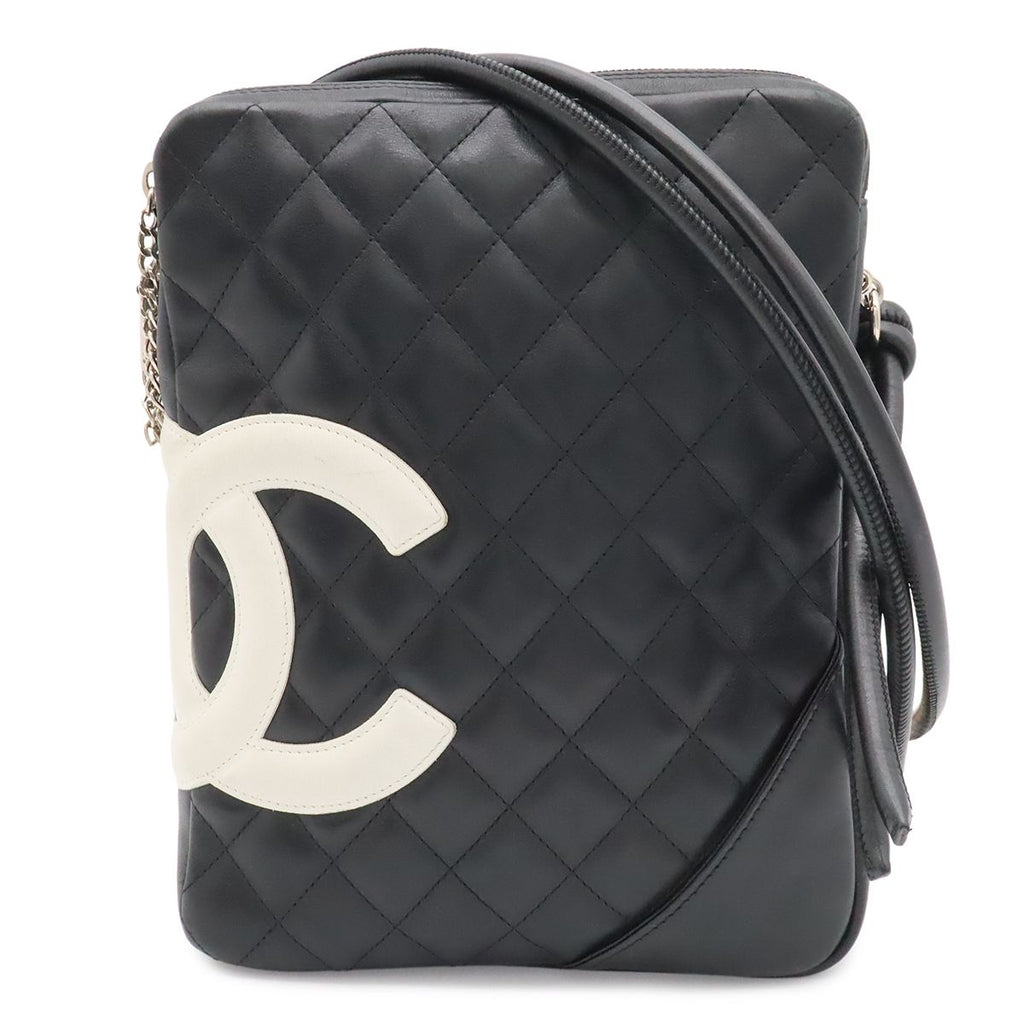 Chanel Cambon Line CC Logo Pochette Shoulder Bag Crossbody Soft Calf Black White