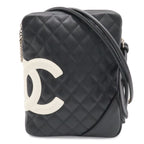 Chanel Cambon Line CC Logo Pochette Shoulder Bag Crossbody Soft Calf Black White