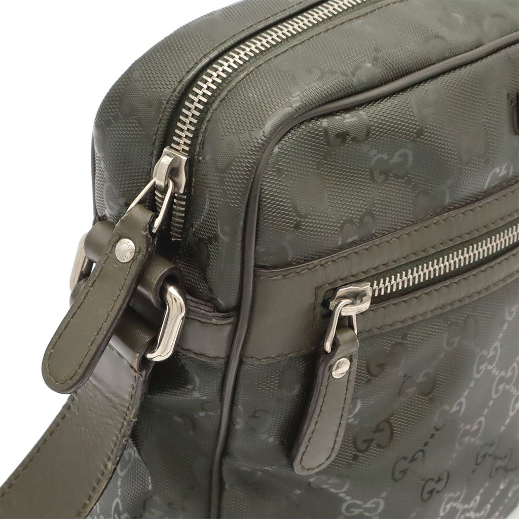 Gucci GG Supreme Plus Shoulder Bag Crossbody Leather Khaki Green Silver — view 6