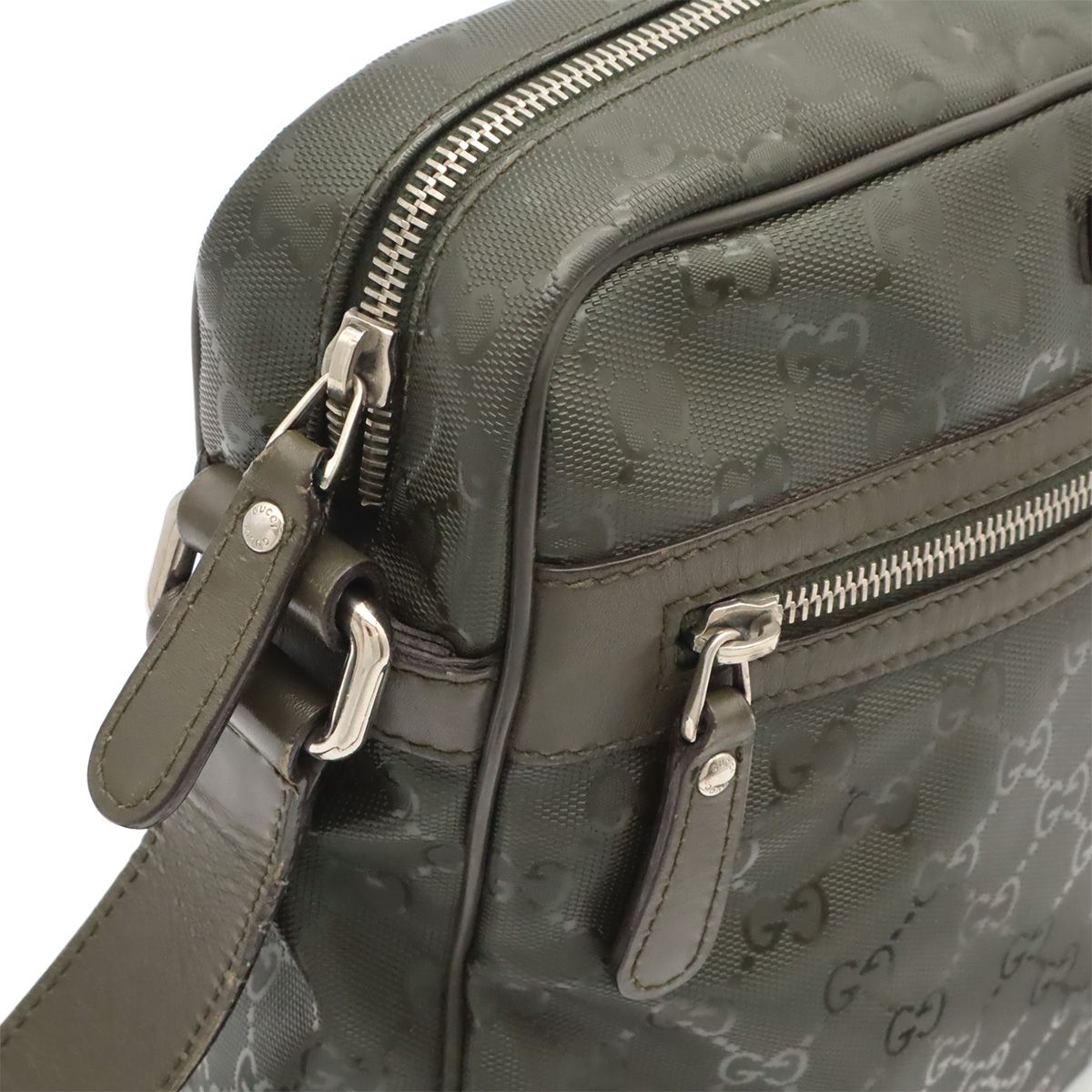 Gucci GG Supreme Plus Shoulder Bag Crossbody Leather Khaki Green Silver — view 6