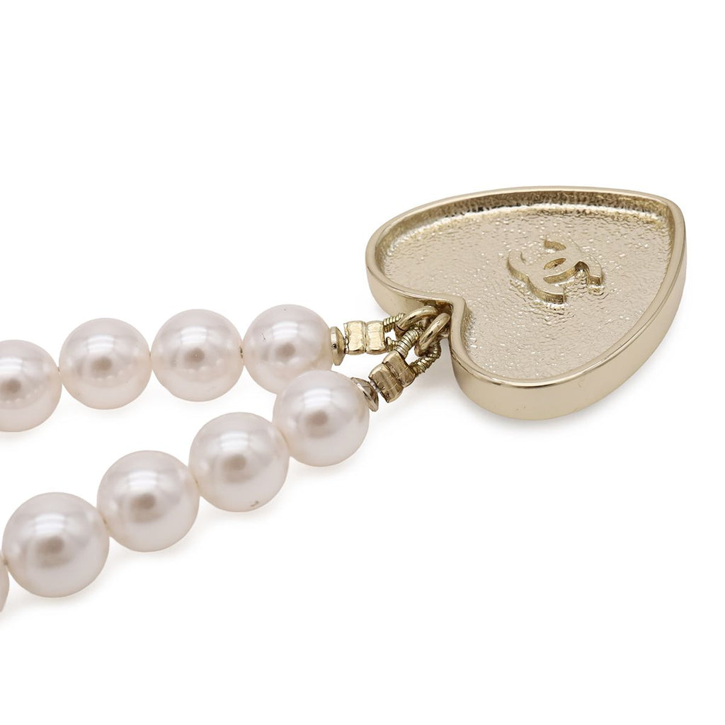 Chanel Heart Number 5 CC Logo Camellia Flower Chain Pendant Faux Pearl — view 5