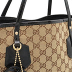 Gucci GG Canvas Logo Charm Tote Shoulder Bag Enamel Patent Khaki Beige Black — view 7