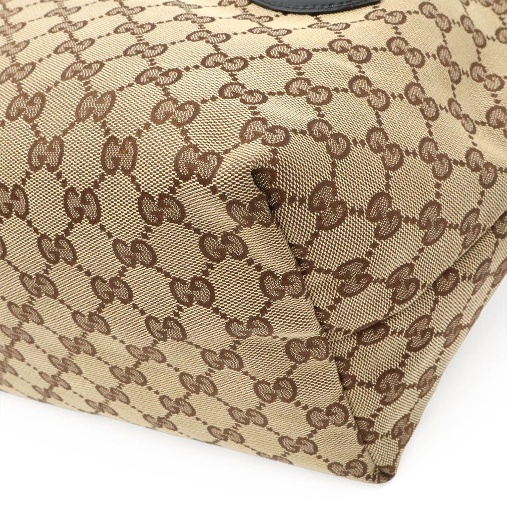 Gucci GG Canvas Logo Charm Tote Shoulder Bag Enamel Patent Khaki Beige Black — view 3