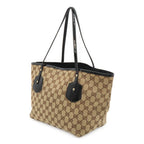 Gucci GG Canvas Logo Charm Tote Shoulder Bag Enamel Patent Khaki Beige Black — view 2