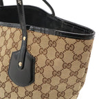 Gucci GG Canvas Logo Charm Tote Shoulder Bag Enamel Patent Khaki Beige Black — view 6