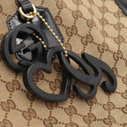Gucci GG Canvas Logo Charm Tote Shoulder Bag Enamel Patent Khaki Beige Black — view 8
