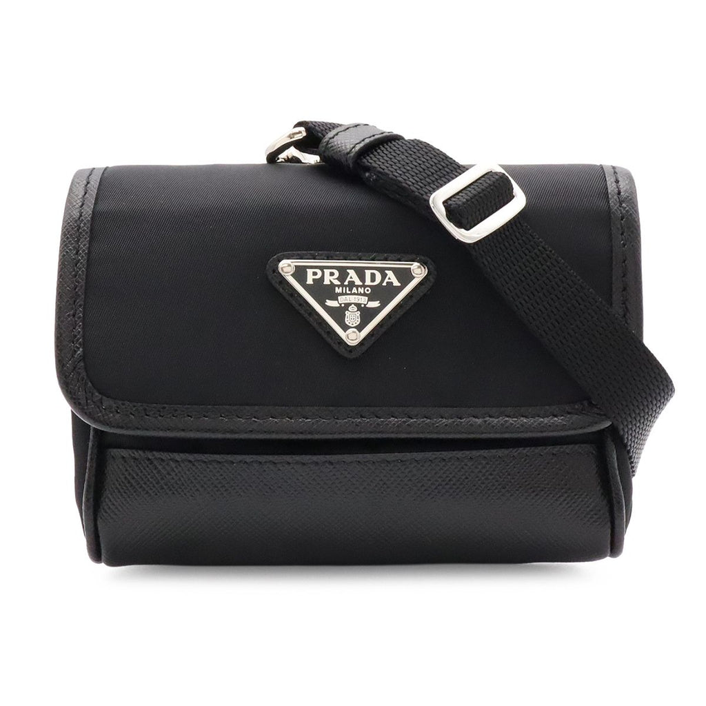 Prada Triangle Logo Shoulder Bag Pochette 2-Way Pouch Nylon Leather Nero Black