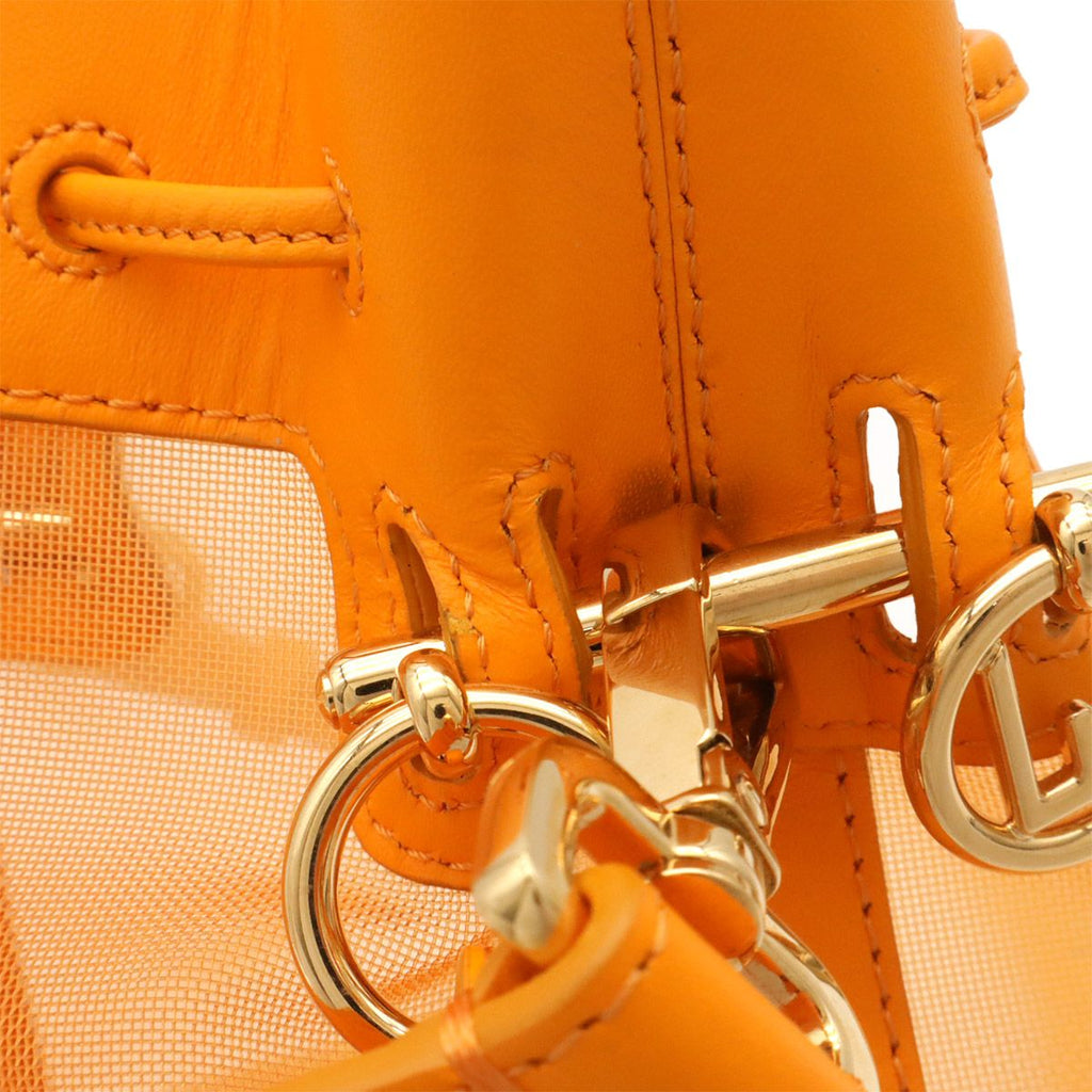 Fendi Logo Mon Tresor Mini Bag Drawstring 2-Way Mesh Leather Orange Gold — view 6