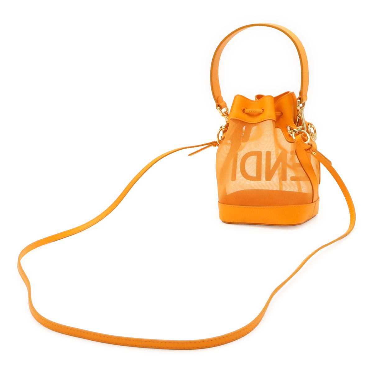 Fendi Logo Mon Tresor Mini Bag Drawstring 2-Way Mesh Leather Orange Gold — view 2