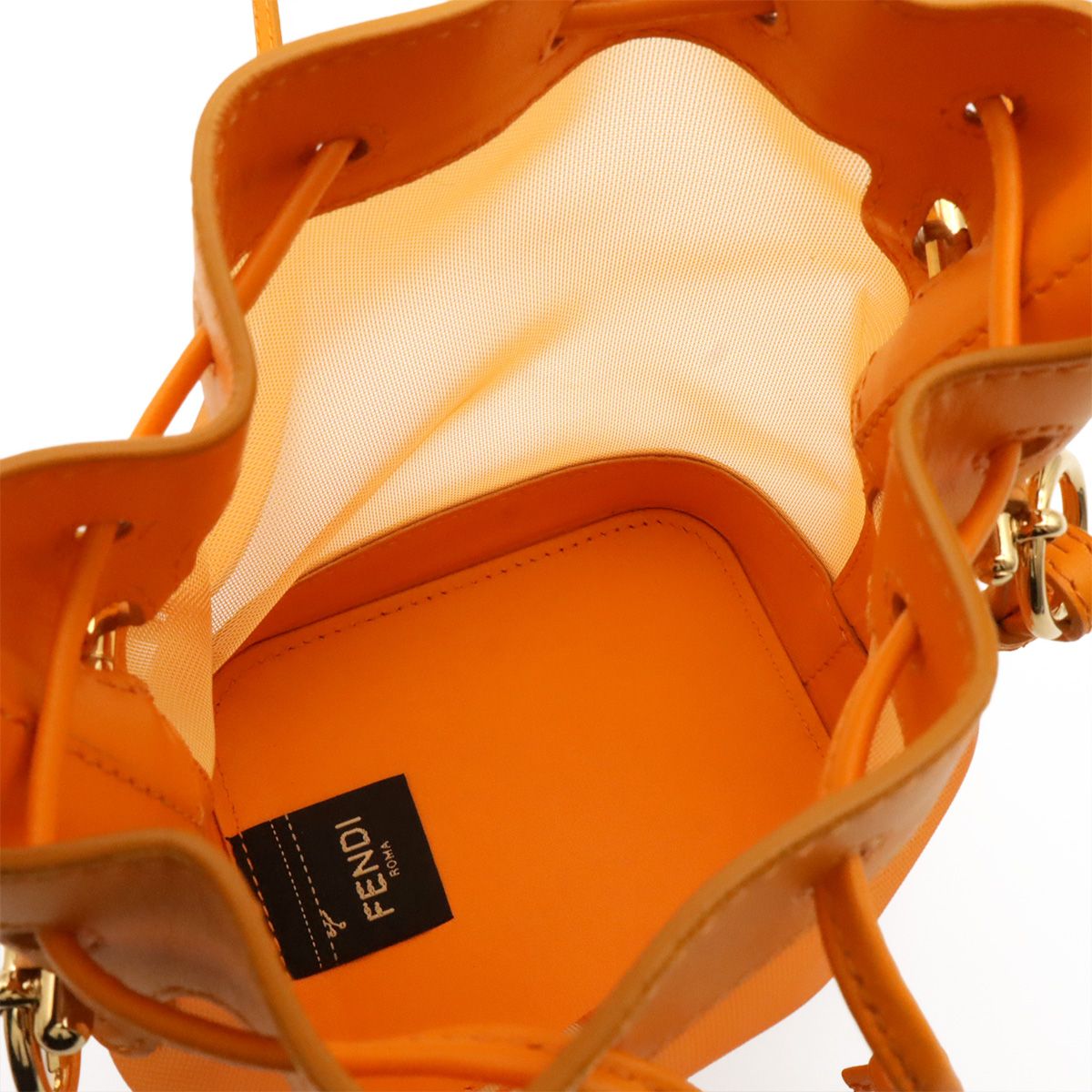 Fendi Logo Mon Tresor Mini Bag Drawstring 2-Way Mesh Leather Orange Gold — view 9