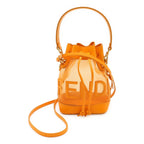 Fendi Logo Mon Tresor Mini Bag Drawstring 2-Way Mesh Leather Orange Gold
