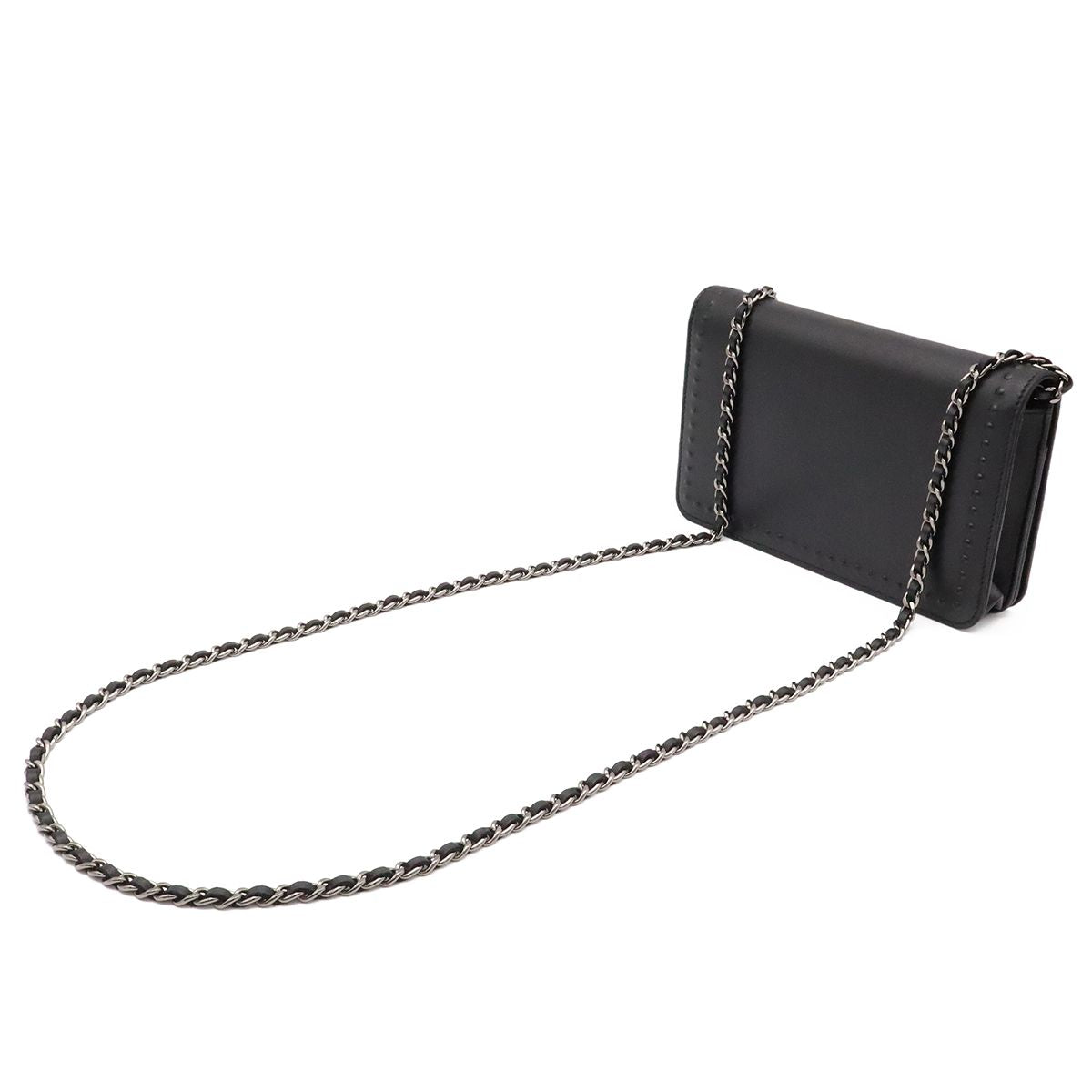 Chanel CC Logo Chain Wallet Shoulder Bag Pochette Crossbody Leather Black Silver — view 2