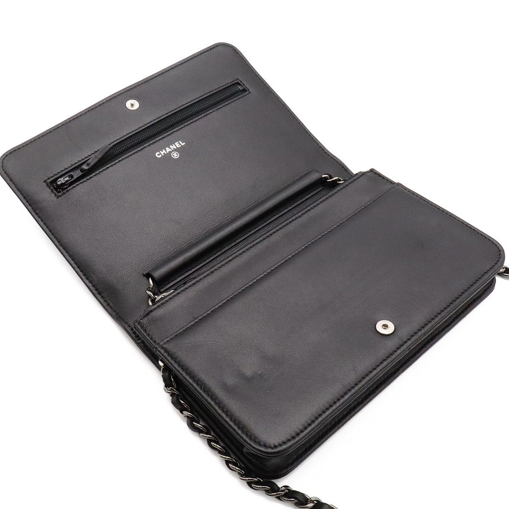 Chanel CC Logo Chain Wallet Shoulder Bag Pochette Crossbody Leather Black Silver — view 7