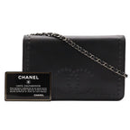 Chanel CC Logo Chain Wallet Shoulder Bag Pochette Crossbody Leather Black Silver — view 9