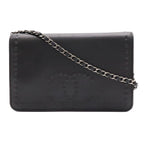 Chanel CC Logo Chain Wallet Shoulder Bag Pochette Crossbody Leather Black Silver