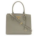 Prada Saffiano Tote 2-Way Shoulder Bag Crossbody Leather Gray Gold