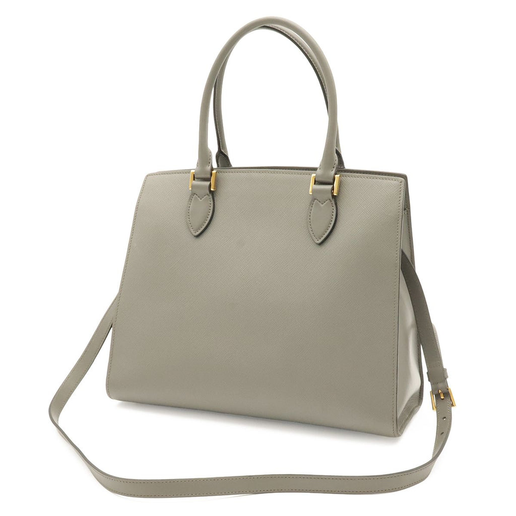 Prada Saffiano Tote 2-Way Shoulder Bag Crossbody Leather Gray Gold — view 2