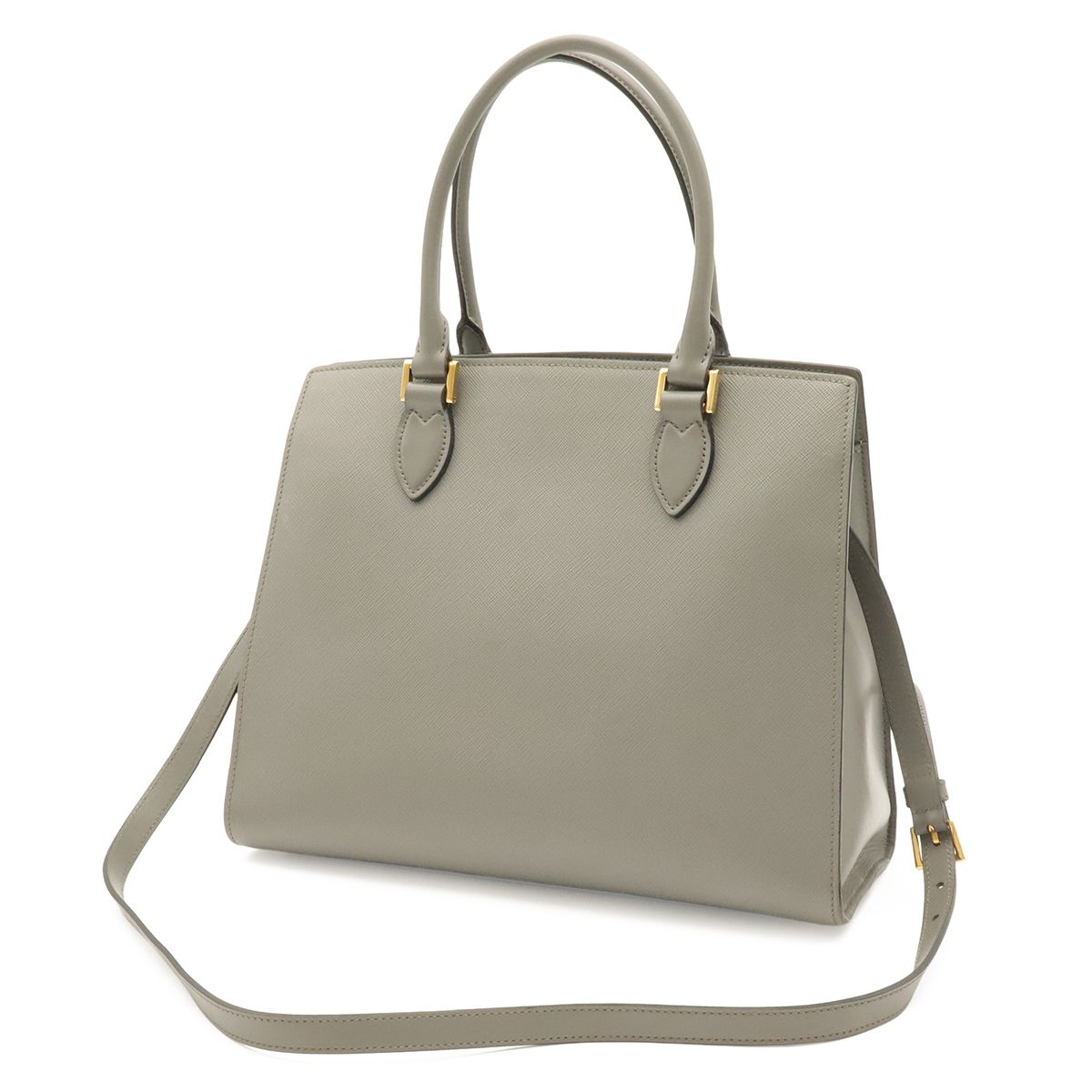 Prada Saffiano Tote 2-Way Shoulder Bag Crossbody Leather Gray Gold — view 2