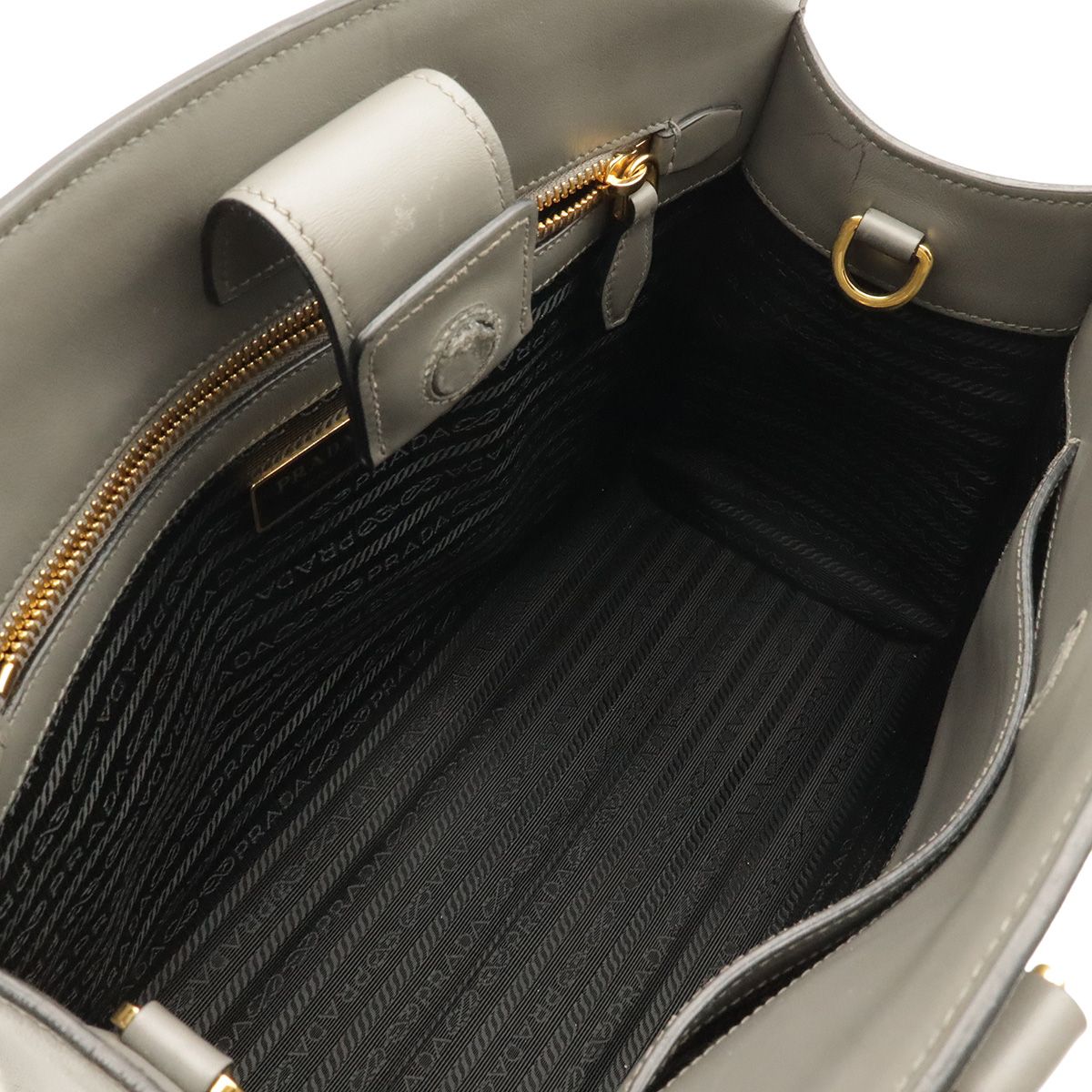 Prada Saffiano Tote 2-Way Shoulder Bag Crossbody Leather Gray Gold — view 6