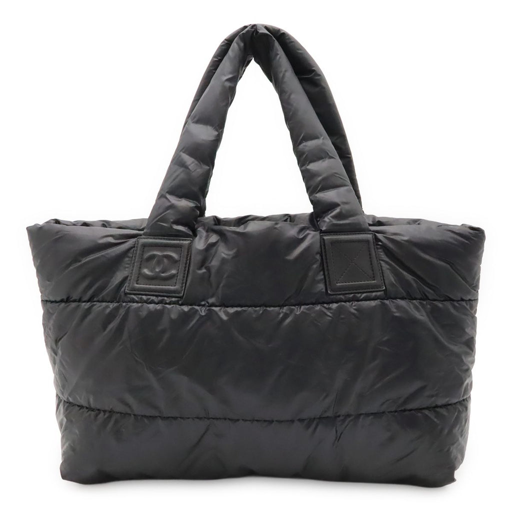 Chanel Coco Cocoon Tote GM Shoulder Bag CC Logo Nylon Leather Black Bordeaux
