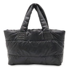 Chanel Coco Cocoon Tote GM Shoulder Bag CC Logo Nylon Leather Black Bordeaux