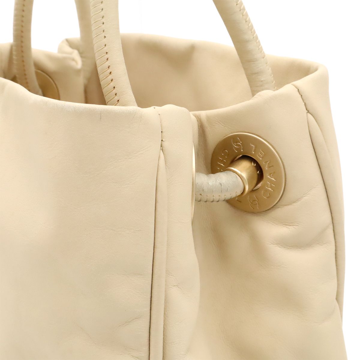 Chanel Camellia Logo Tote Shoulder Leather Beige White Gold — view 6