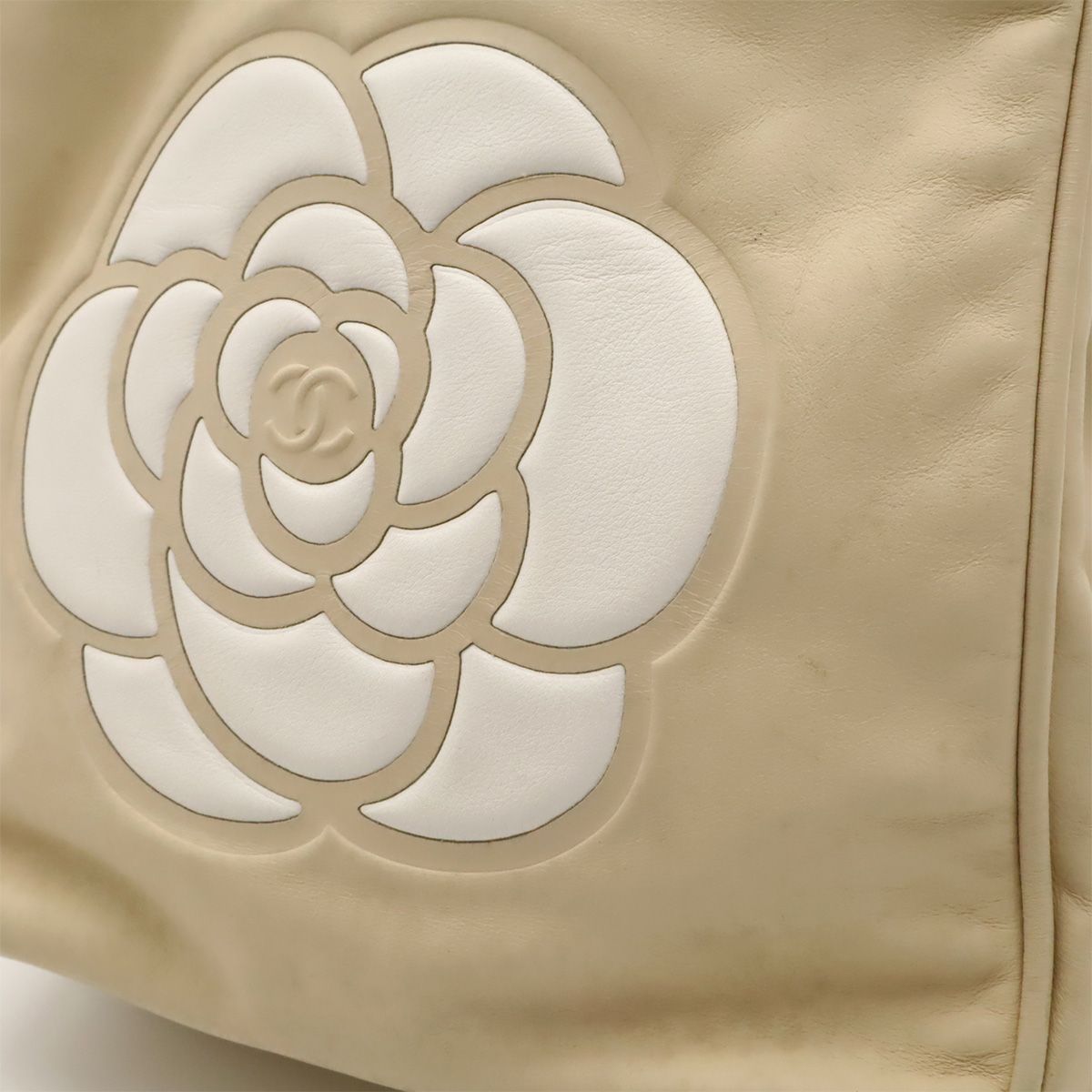 Chanel Camellia Logo Tote Shoulder Leather Beige White Gold — view 8