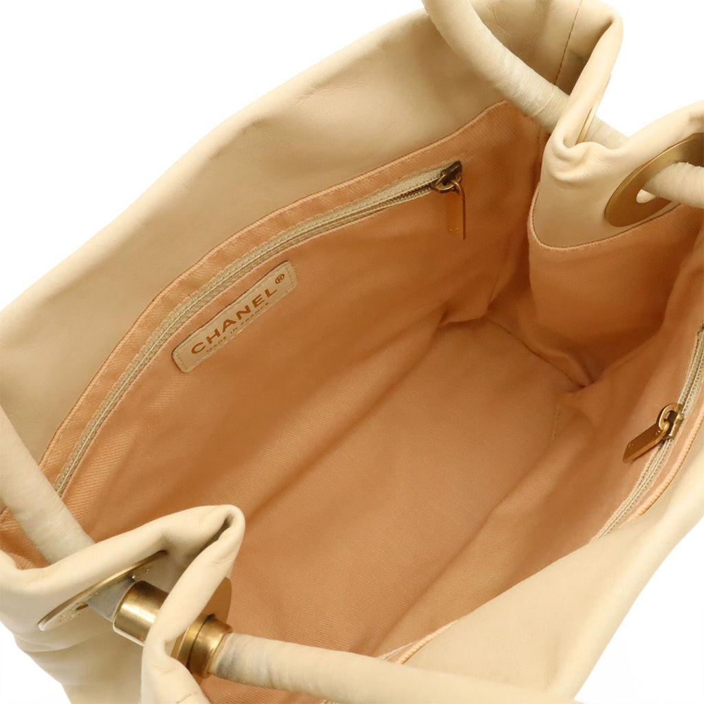 Chanel Camellia Logo Tote Shoulder Leather Beige White Gold — view 5