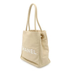 Chanel Camellia Logo Tote Shoulder Leather Beige White Gold — view 2