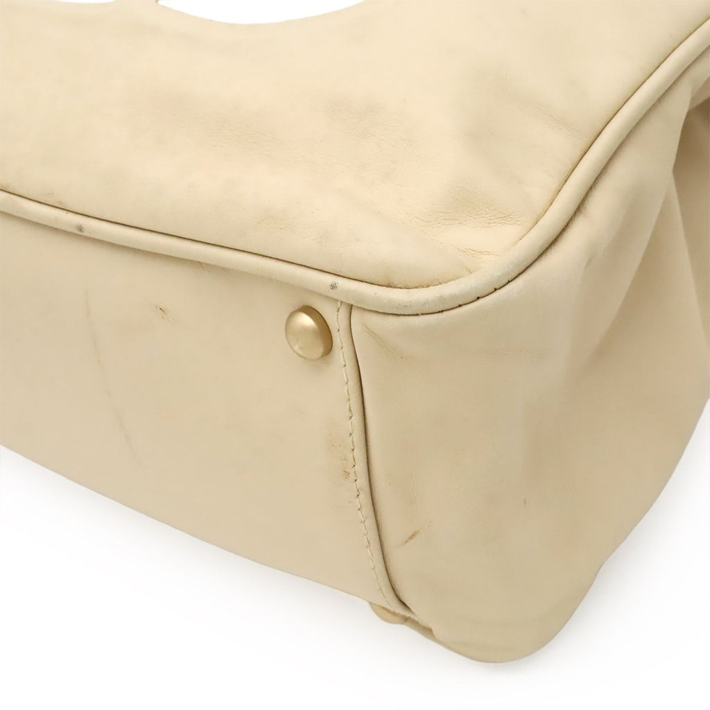 Chanel Camellia Logo Tote Shoulder Leather Beige White Gold — view 3