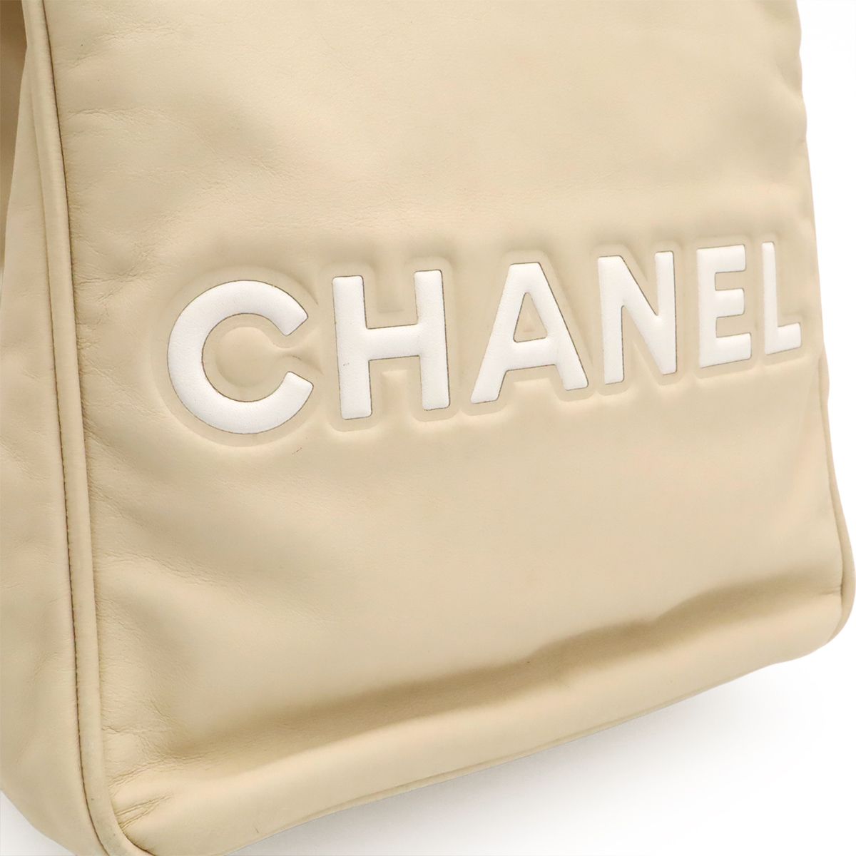 Chanel Camellia Logo Tote Shoulder Leather Beige White Gold — view 7