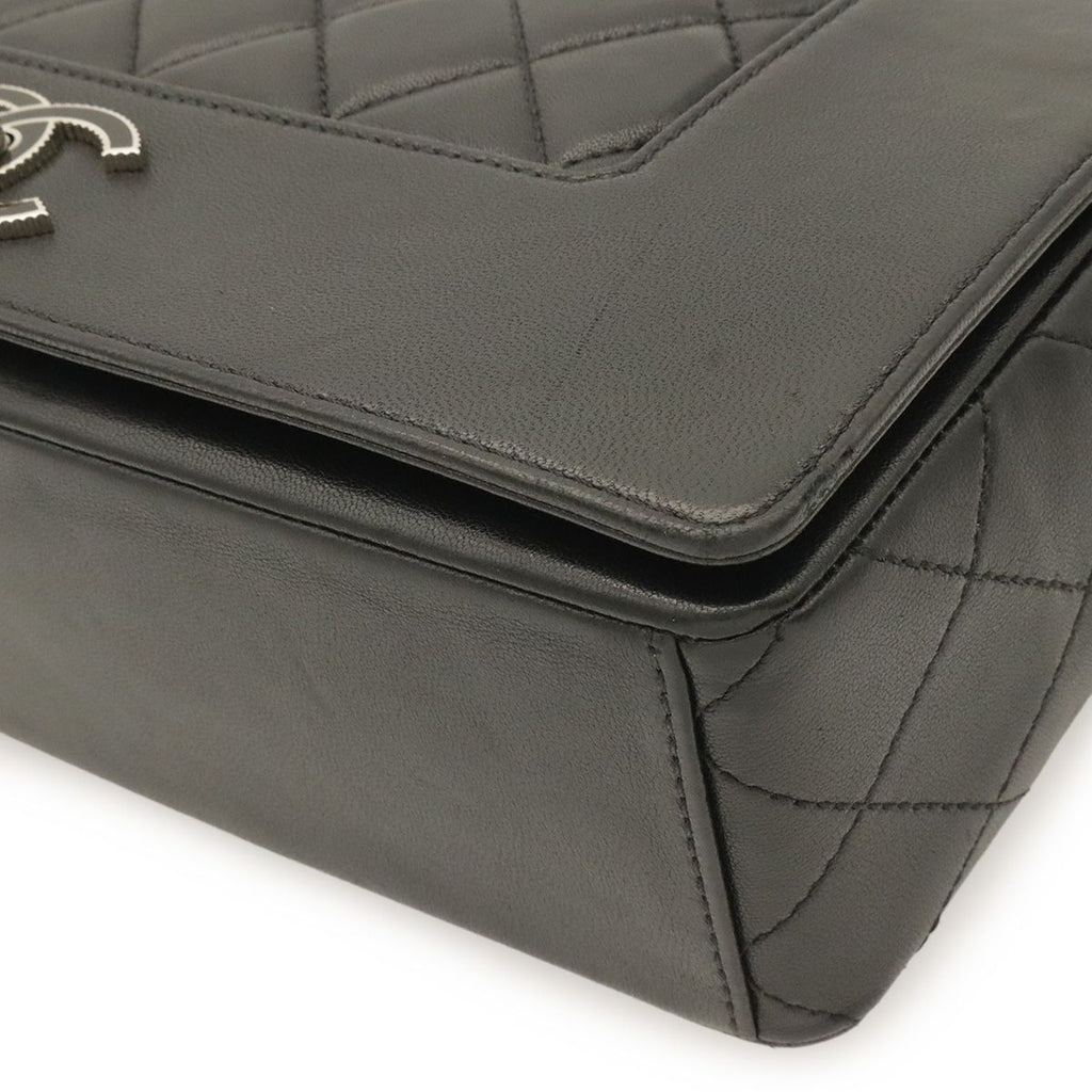 Chanel Mademoiselle Vintage Double Flap Chain Shoulder Bag Leather Black Silver — view 3