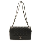 Chanel Mademoiselle Vintage Double Flap Chain Shoulder Bag Leather Black Silver