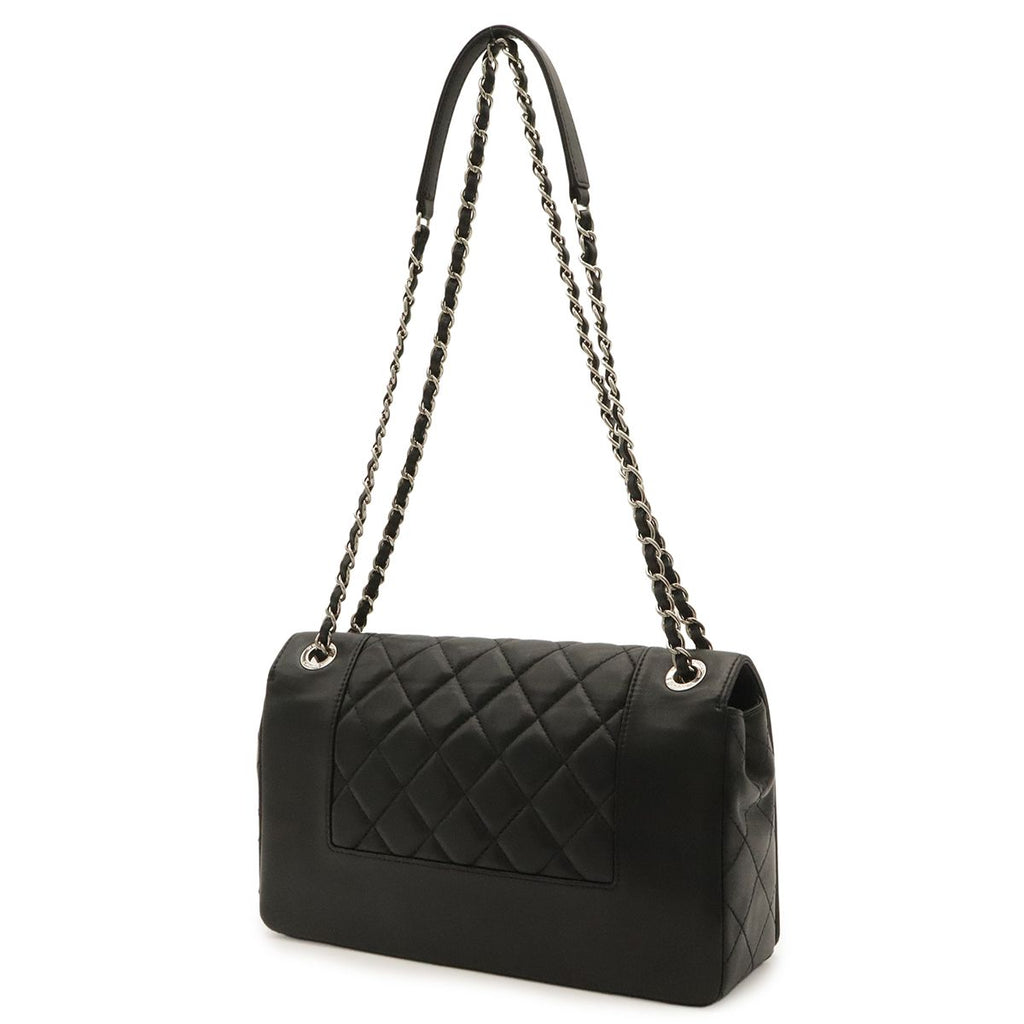 Chanel Mademoiselle Vintage Double Flap Chain Shoulder Bag Leather Black Silver — view 2
