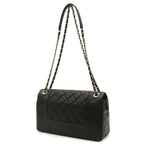 Chanel Mademoiselle Vintage Double Flap Chain Shoulder Bag Leather Black Silver — view 2