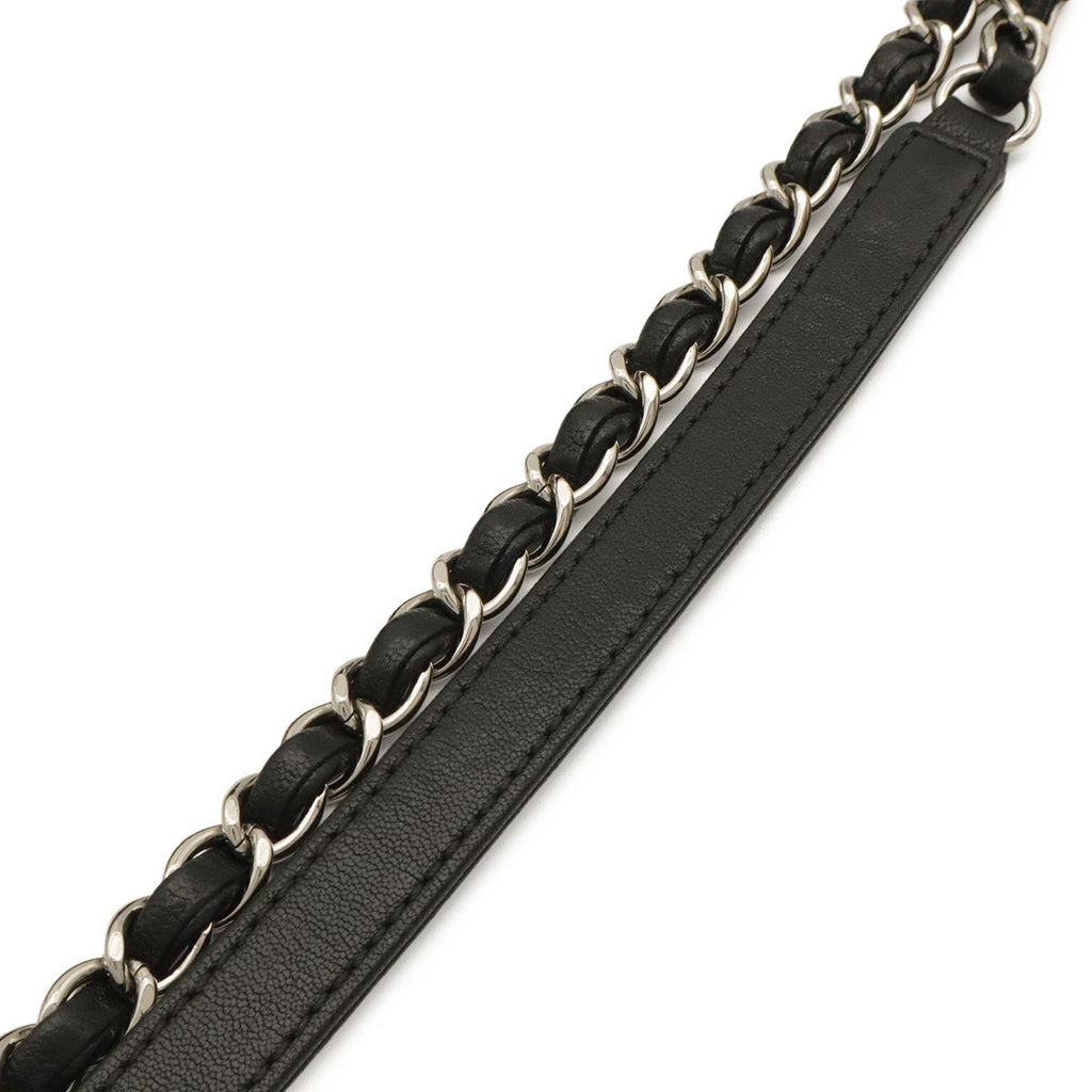 Chanel Mademoiselle Vintage Double Flap Chain Shoulder Bag Leather Black Silver — view 4