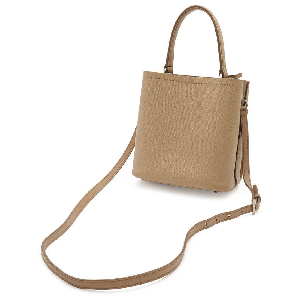 Prada Pannier Saffiano Mini Bag 2-Way Pochette Badge Leather Pink Beige Silver — view 2
