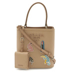 Prada Pannier Saffiano Mini Bag 2-Way Pochette Badge Leather Pink Beige Silver