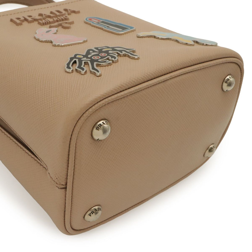 Prada Pannier Saffiano Mini Bag 2-Way Pochette Badge Leather Pink Beige Silver — view 3