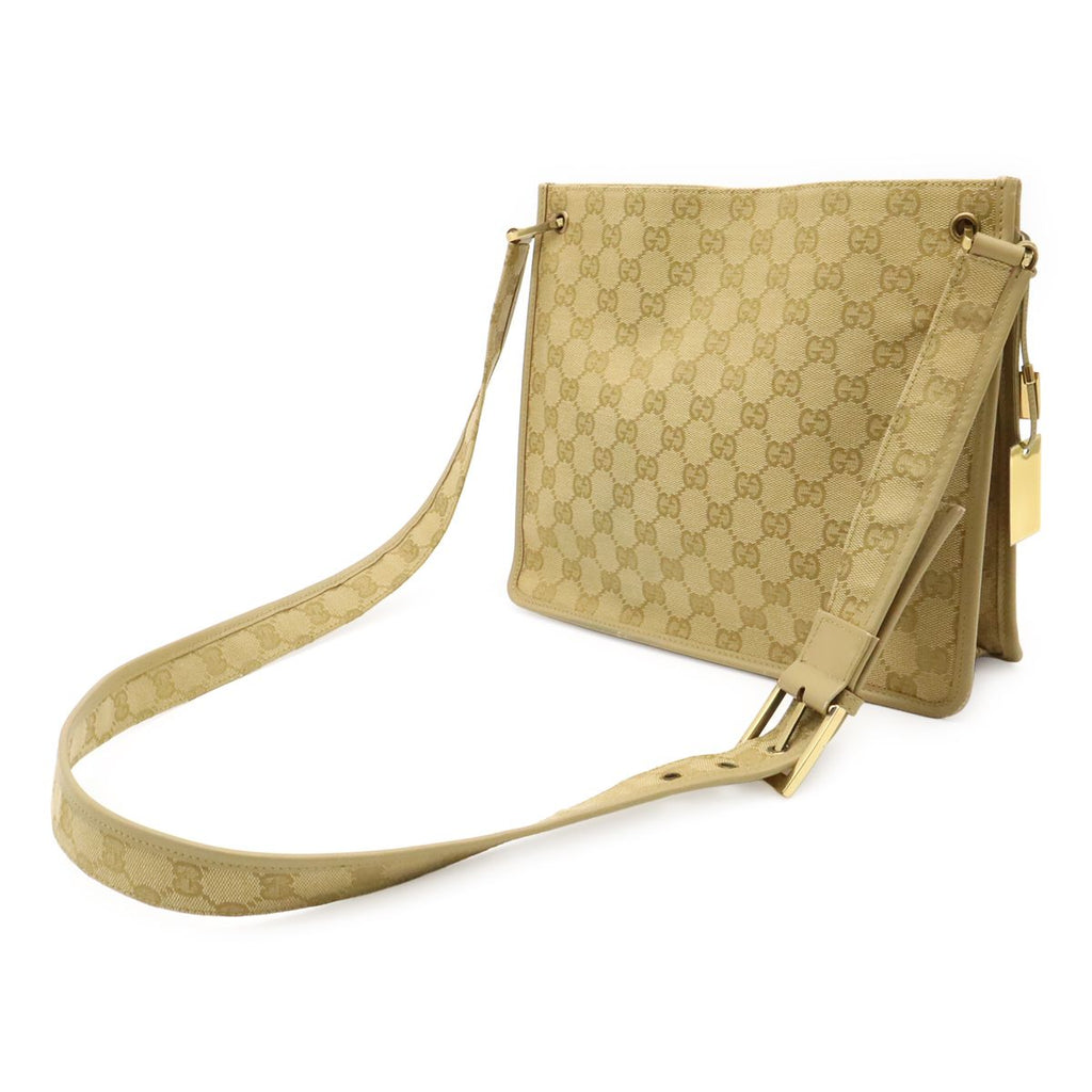 Gucci GG Canvas Shoulder Bag Crossbody Beige Gold — view 2