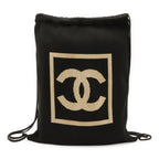 Chanel Sports Line CC Logo Nap Backpack Drawstring Cotton Black Beige