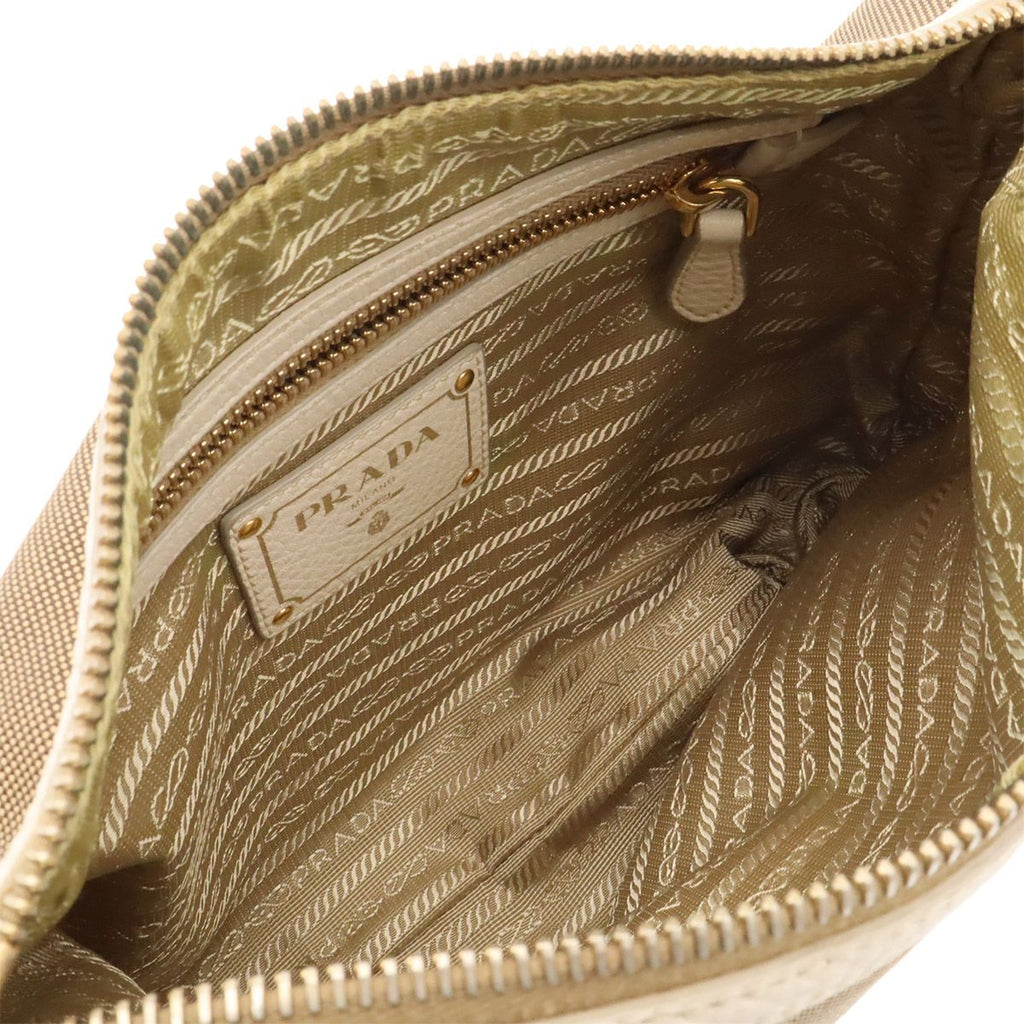 Prada Logo Jacquard Shoulder Bag Crossbody Canvas Leather Corda Khaki Beige — view 5