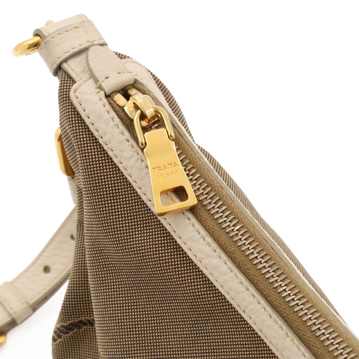 Prada Logo Jacquard Shoulder Bag Crossbody Canvas Leather Corda Khaki Beige — view 4