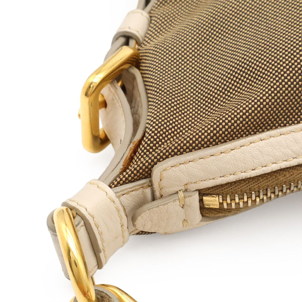 Prada Logo Jacquard Shoulder Bag Crossbody Canvas Leather Corda Khaki Beige — view 7