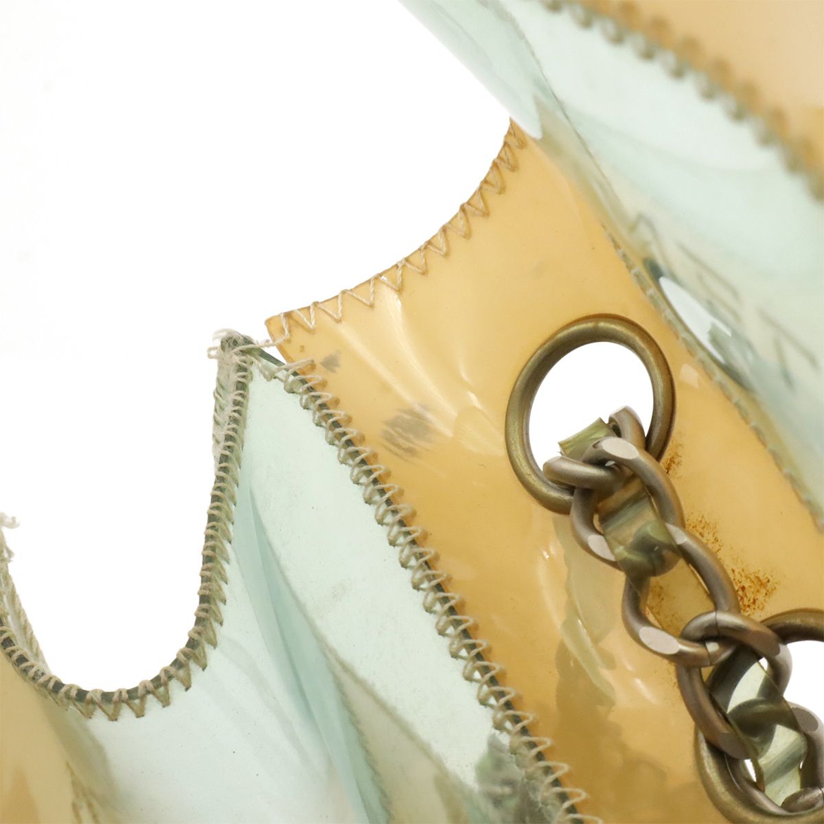Chanel Chocolate Bar CC Logo Chain Shoulder Bag Vinyl Light Blue Beige Silver — view 8